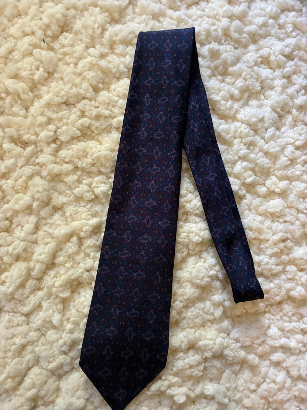 Ted Lapidus Men's Navy Patterned Silk Tie with Subtle Red Accents